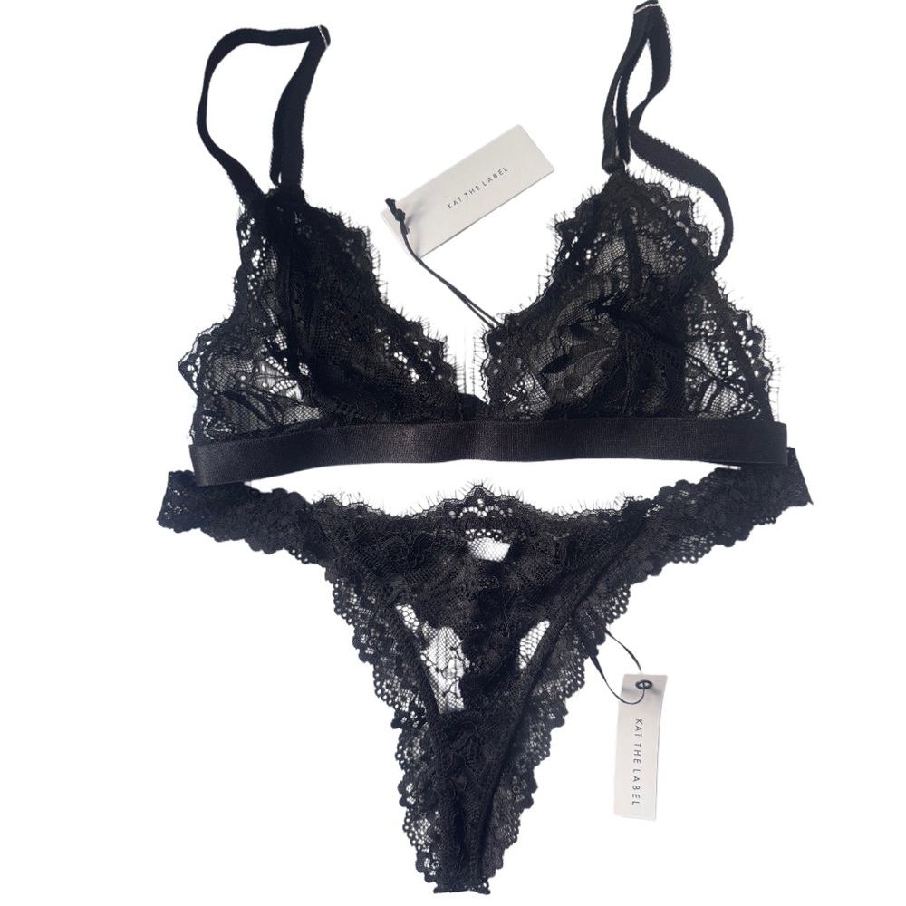 Kat the label Black Lace Bra and Panty Set
